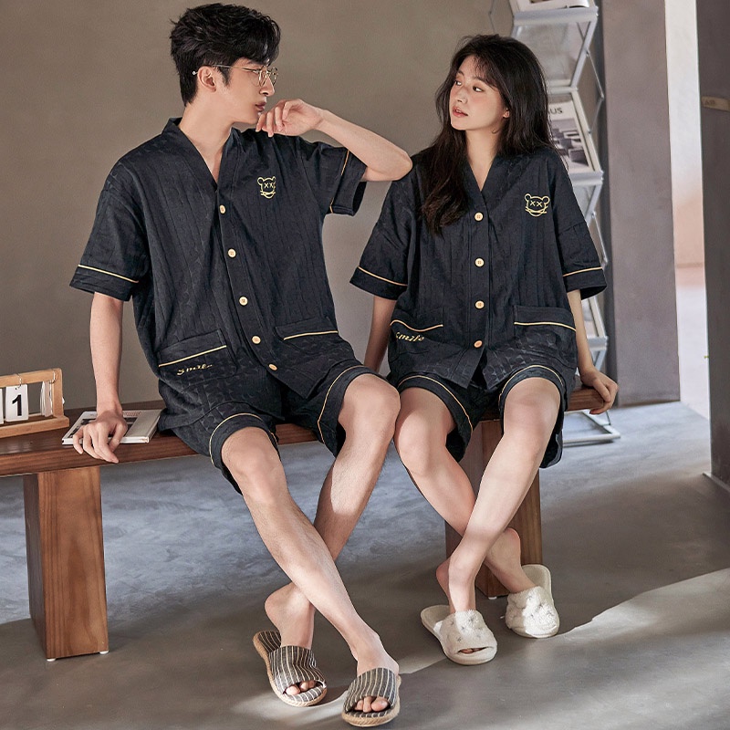 Bộ Đồ Ngủ Cotton Tay Ngắn In Hình Quái Vật Mắt To 2023 Dễ Thương Cho Cặp Đôi