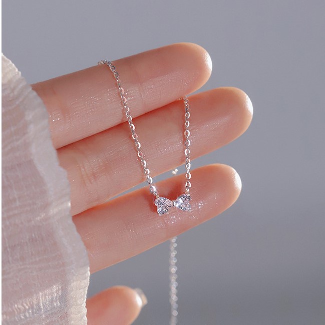 Dây chuyền bạc nữ mặt nơ đính đá nhỏ xinh - Trang sức bạc Evasilver