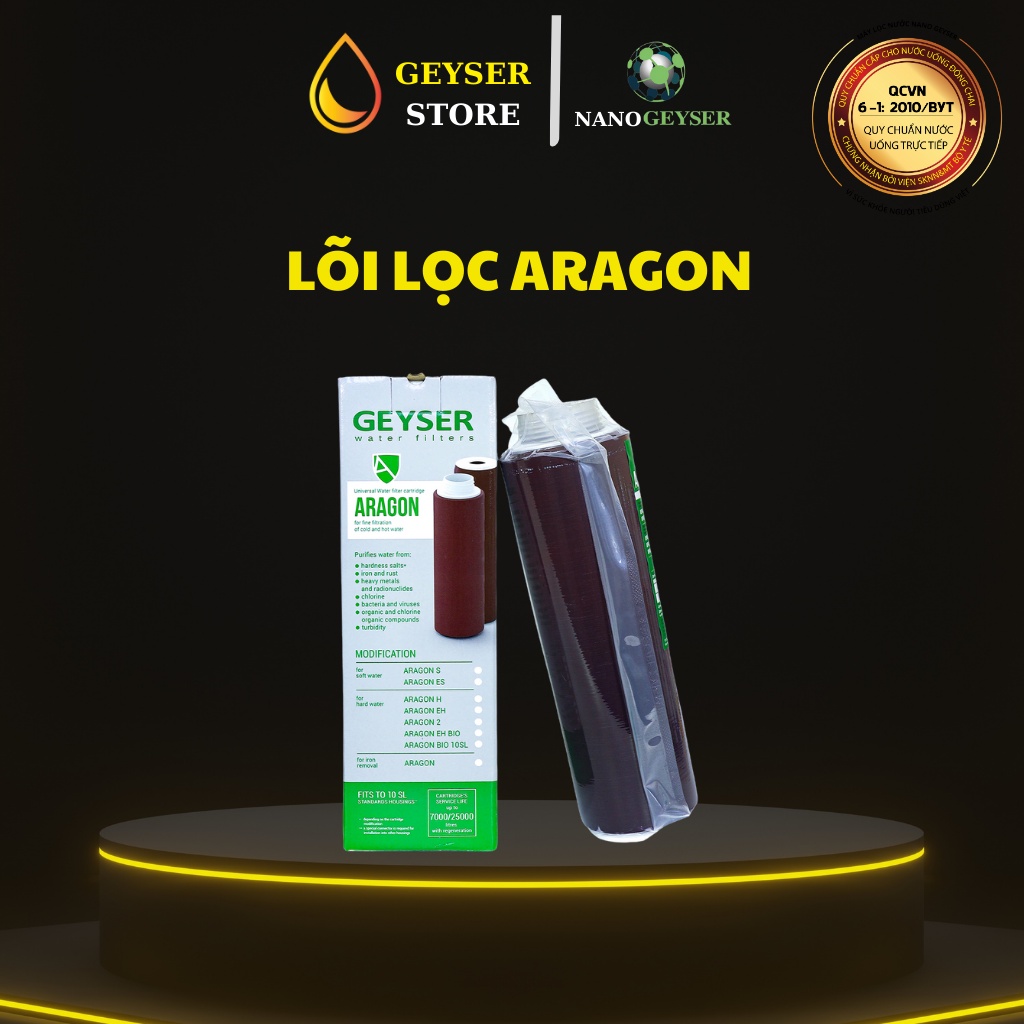 Bộ lõi lọc nước 123 máy Nano Lõi ARAGON , CARBON , CATION Nano Geyser - Hàng chính hãng