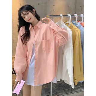 Áo sơ mi nữ form rộng ulzzang dáng dài, Sơ mi nữ màu nhiều màu quảng châu vải cotton mềm mại cực hót