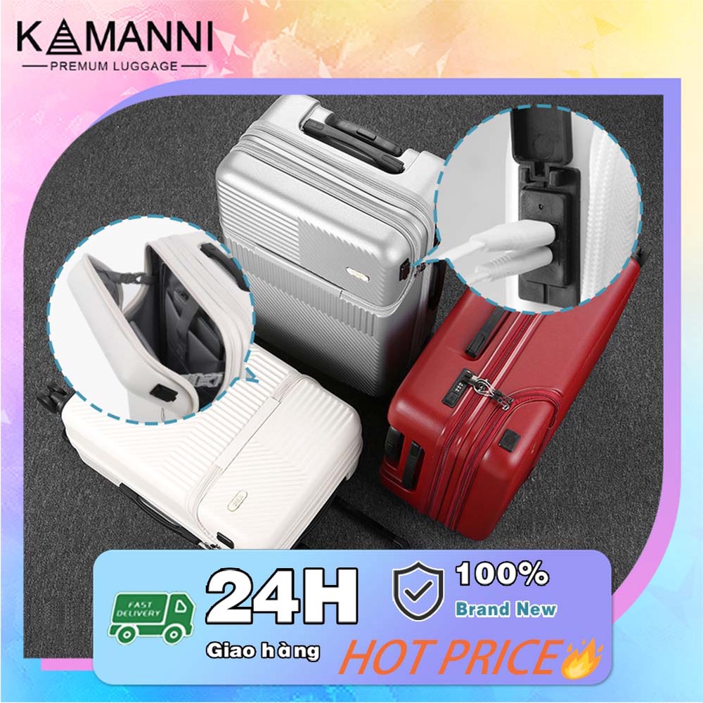 【KAMANNI】Vali mật khẩu nhỏ cả nam và nữ khung dây kéo, va li đa năng size 20/24 Chất liệu PC, Hộp USB sạc pin