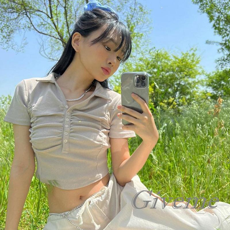 Áo Croptop Tay Ngắn Màu Trơn Thời Trang Mùa Hè Cho Nữ