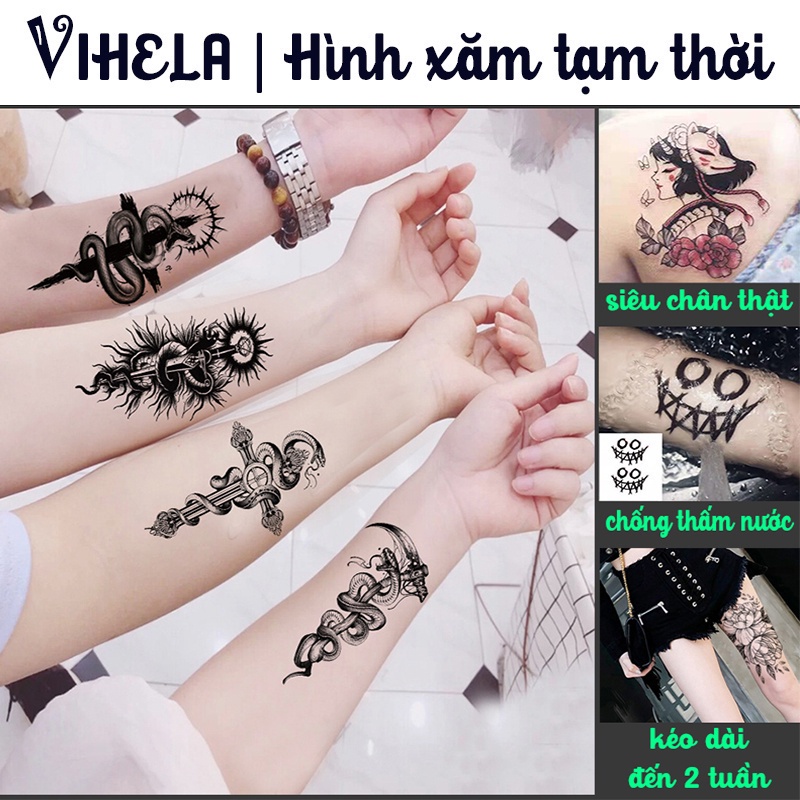 Hình xăm dán tạm thời giữ lâu đến 15 ngày chống thấm nước 6x10cm VIHELA MX 001-050