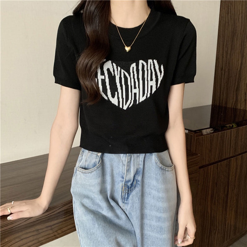 Nevaeh Áo Dệt Kim Mỏng Ngắn In Chữ Ngọt Ngào Thời Trang Mùa Hè áo croptop