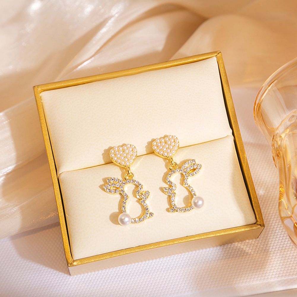 1 Cặp Bông Tai Hình Thỏ Đính Ngọc Trai Dễ Thương Dành Cho Nữ