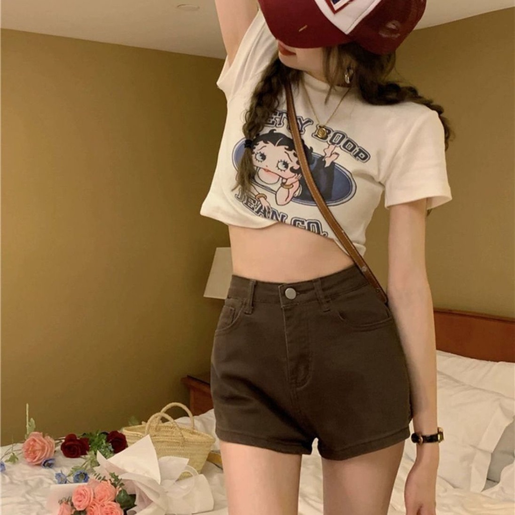 Bán Chạy Nhất Jiashucheng#Quần Short Jeans Lưng Cao Ống Rộng Thời Trang Cho Nữ