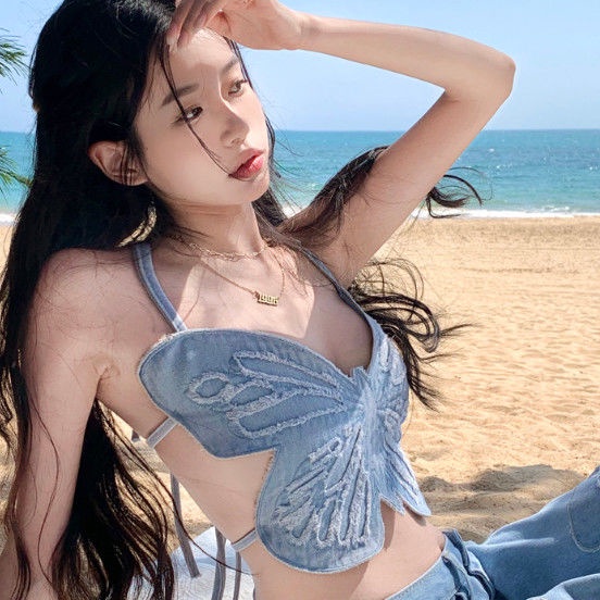 Áo hai dây XINLANYASHE dáng ngắn gợi cảm phong cách Hàn Quốc thời trang mặc đi biển 2023 dành cho nữ