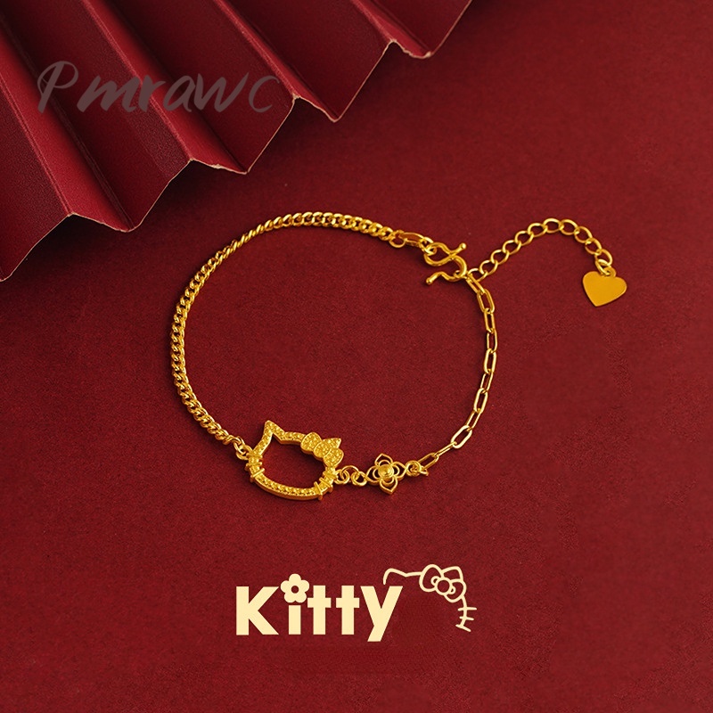 Pmrawc | Vòng Tay Mạ Vàng 24K Trang Trí Hình Mèo Kitty Dễ Thương FS148