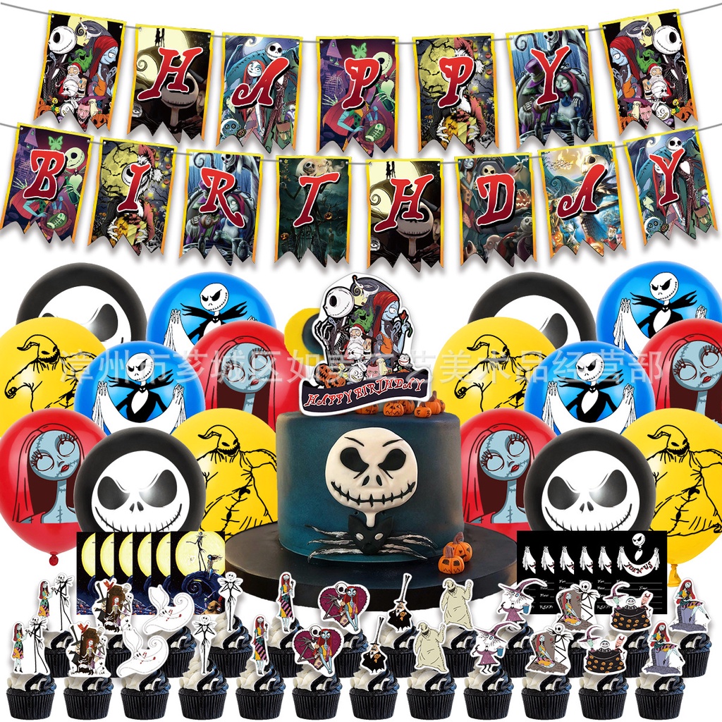 Bộ Bong Bóng Trang Trí Tiệc Sinh Nhật Chủ Đề Phim The Nightmare Before Christmas