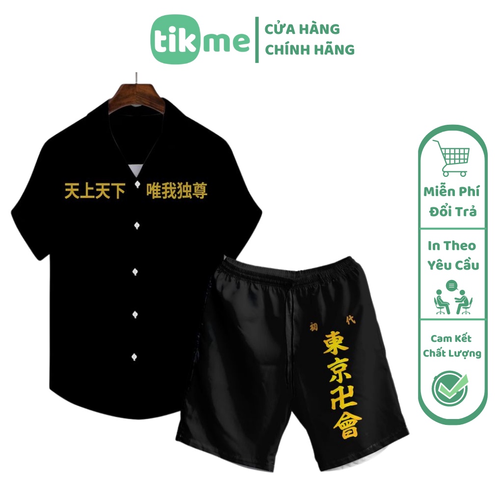 Set Áo Sơ Mi Và Quần Đùi Hawaii Nam Nữ Tikme Họa Tiết Đồng Phục Tokyo Manji Gang Tokyo Revengers Anime Đủ Size