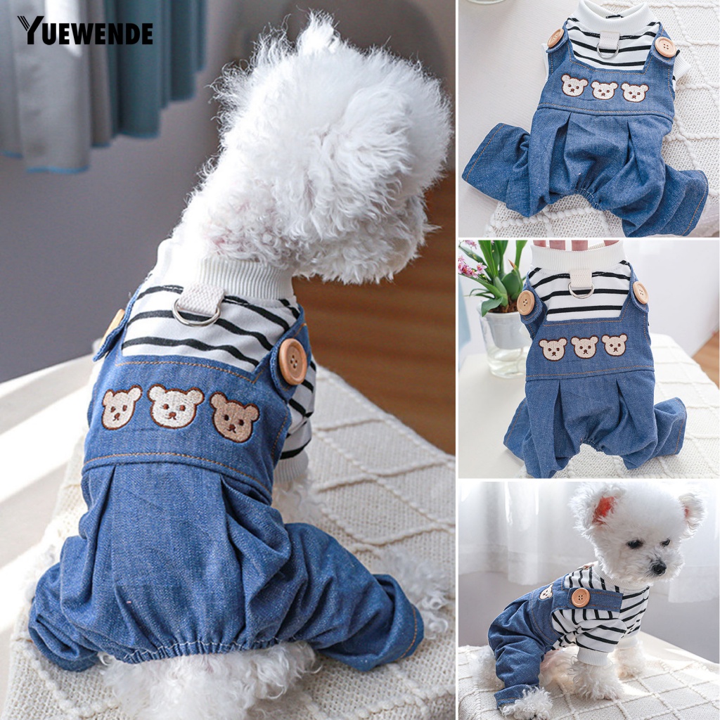 [Yue.z] Áo Liền Quần Denim Họa Tiết Gấu Hoạt Hình Mặc Hàng Ngày Cho Thú Cưng Bắt Mắt