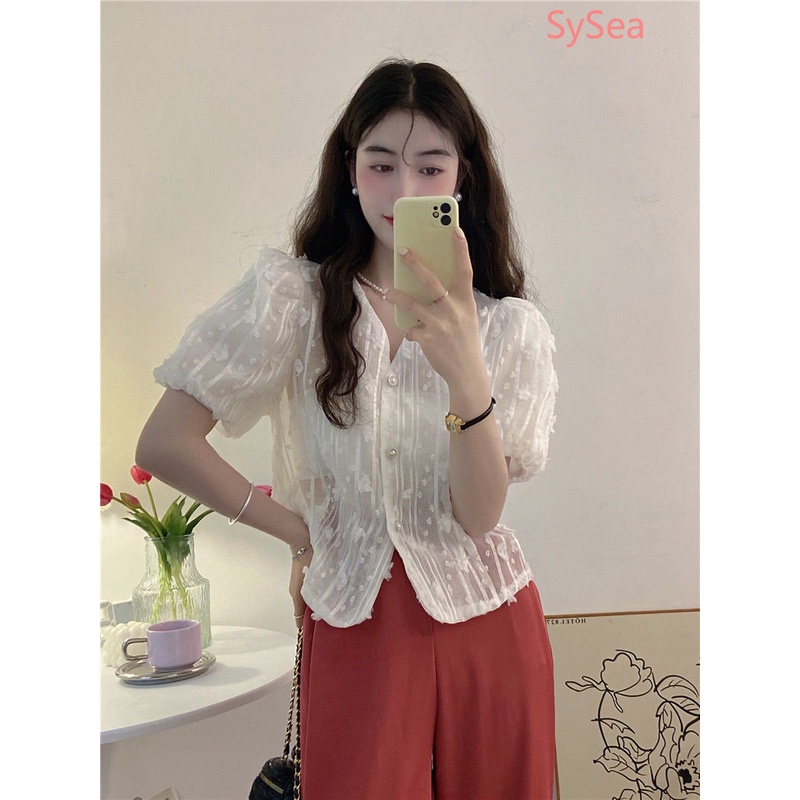 Áo Kiểu Tay Phồng Ngắn Cổ Chữ V Thời Trang Mùa Hè Cho Nữ