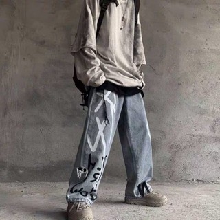 [ ORDER ] Quần bò jean ống rộng sơn chữ nghệ thuật unisex Hiphop Ulzzang siêu chất ❤️