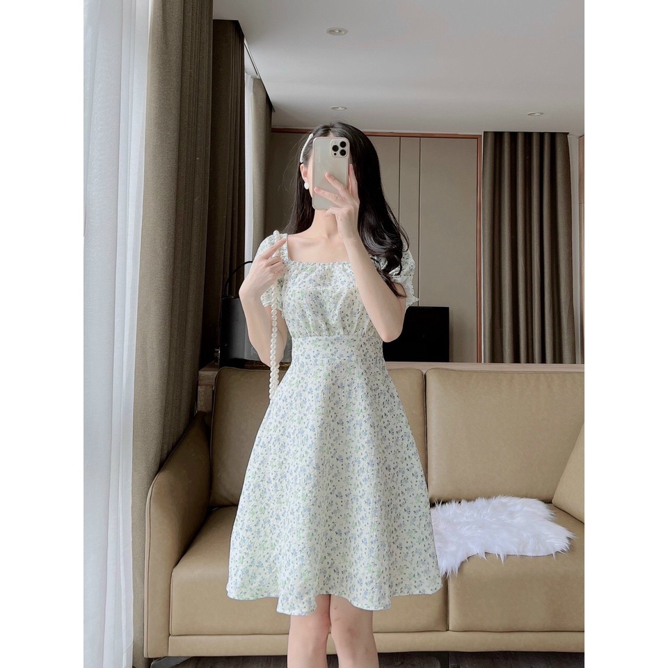 Váy hoa nhí cao cấp đi làm 2023, váy dự tiệc, dạ hội đầm nữ công sở ngắn tay Deloga_official