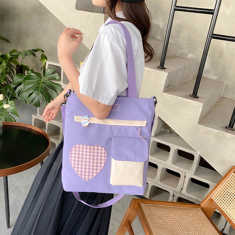 Menas Túi Đeo Vai Bằng nylon Màu Tương Phản Sức Chứa Lớn Phong Cách Học Sinh