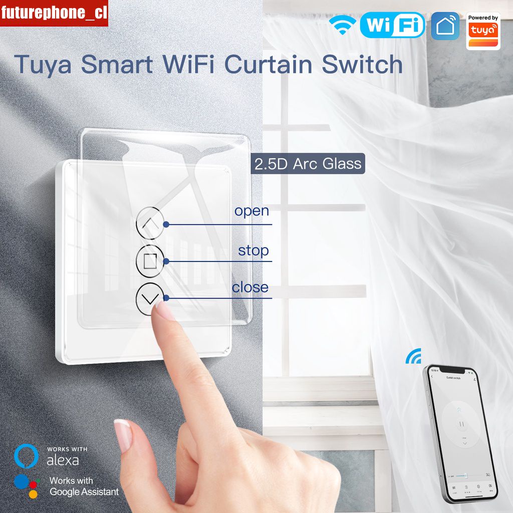 Công Tắc Màn Hình Cảm Ứng Bằng Kính Hồ Quang 2.5D Thông Minh WiFi RF433 Cho Rèm Cuốn Cửa Chớp Có Đèn Nền Tuya APP Điều Khiển Từ Xa Không Dây Điều Khiển Bằng Giọng Nói Của Alexa Google Home Future