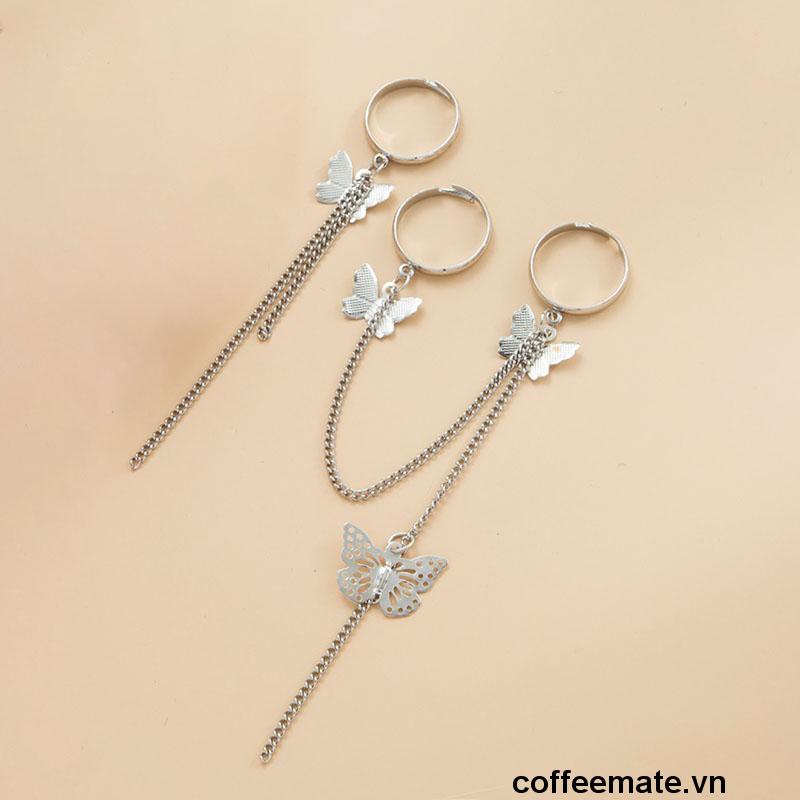 【coffeemate】⚡【2 miếng】Nhẫn hở hình bướm kết hợp dây xích có thể điều chỉnh phong cách cá tính cho nam và nữ