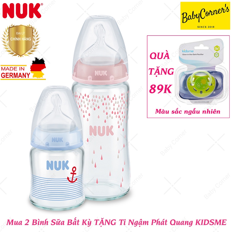 Bình Sữa NUK Thuỷ Tinh Premium Choice+ 120ml, 240ml Cho Bé 0-6M