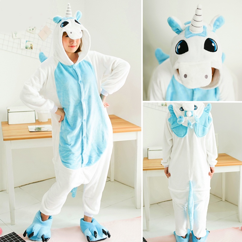 Bộ Đồ Ngủ Liền Thân Hóa Trang Hoạt Hình Pikachu / Gấu Trúc / Heo Con Bằng Vải Flannel Cho Nam Và Nữ