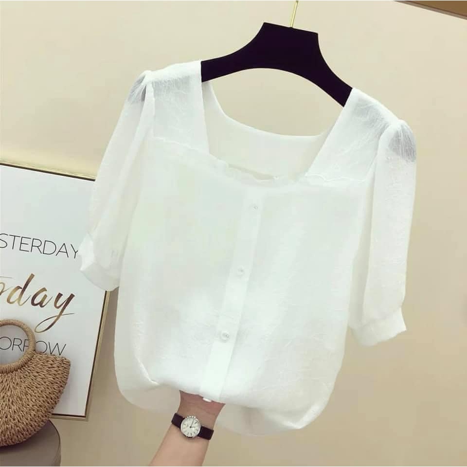 Áo Sơ Mi trung niên nữ HT official,Áo Nữ Thời Trang Hàn Quốc Vải Voan Tay Ngắn Đơn Giản