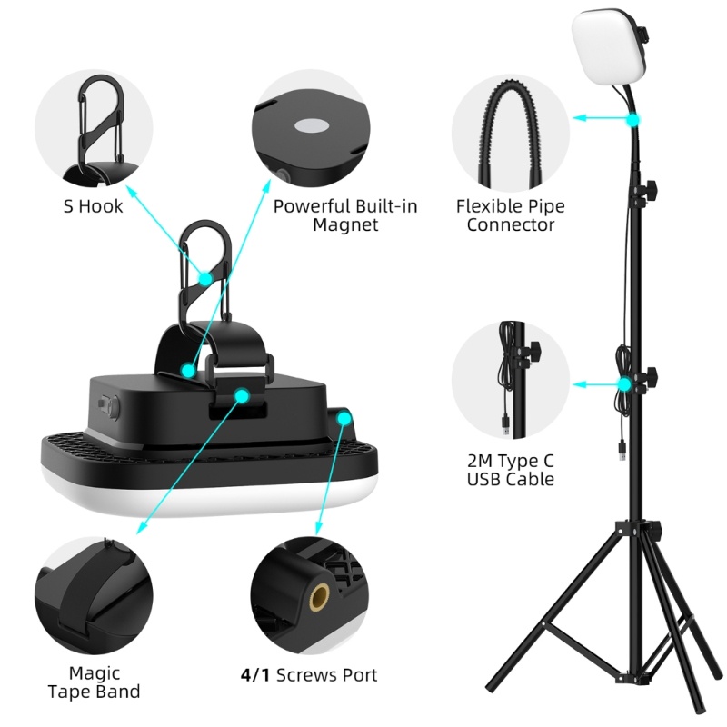 Đèn Led Cắm Trại 1200 Lumens Có Chân Tripod Tiện Dụng