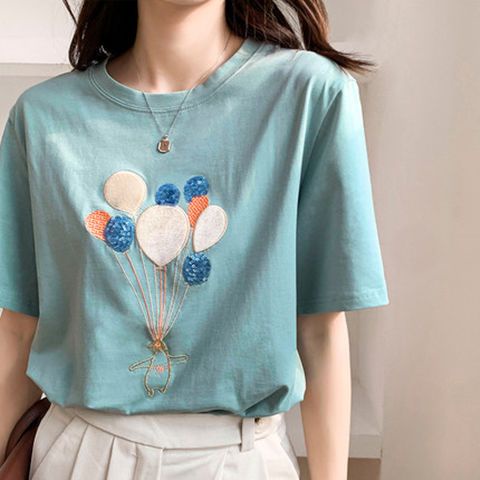 Áo Thun 100% cotton Tay Ngắn Dáng Rộng Thêu Họa Tiết Xinh Xắn Thời Trang Mùa Hè 2023 Cho Nữ