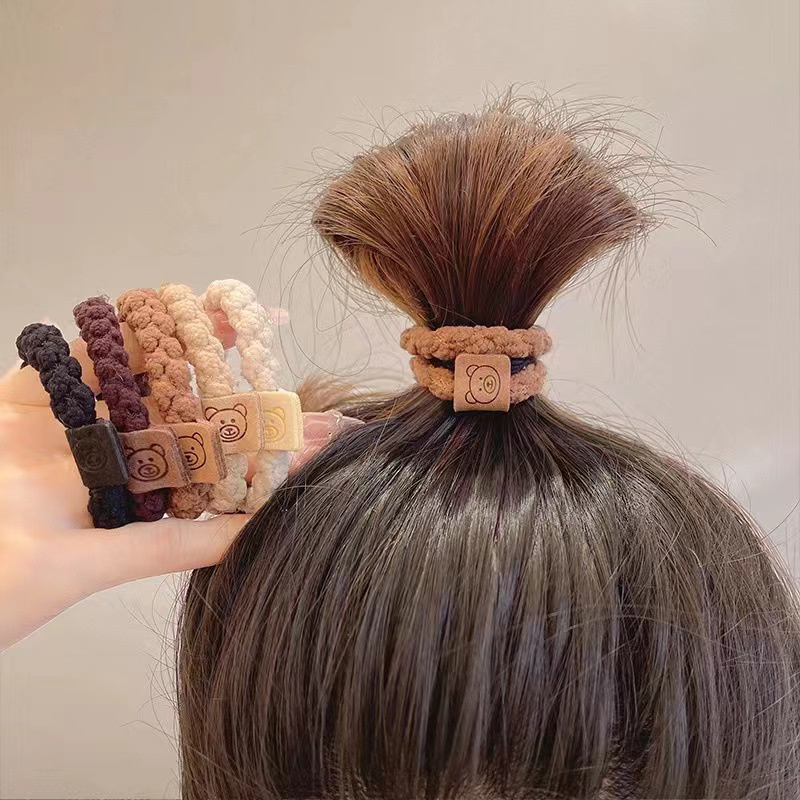 Dây Buộc Tóc Cao Su Dày Co Giãn Tốt Hình Gấu Đơn Giản Thời Trang Thu Đông Cho Nữ