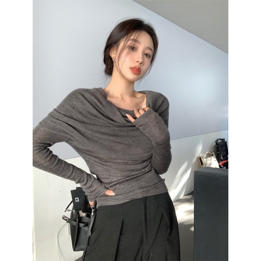 Áo sweater Trễ Vai Dài Tay Phong Cách Pháp Quyến Rũ Dành Cho Nữ | BigBuy360 - bigbuy360.vn