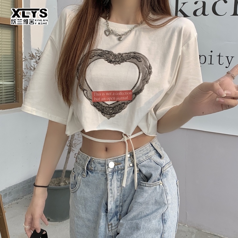 Áo thun XINLANYASHE tay ngắn thiết kế thời trang phong cách Hàn Quốc 2023 dành cho nữ