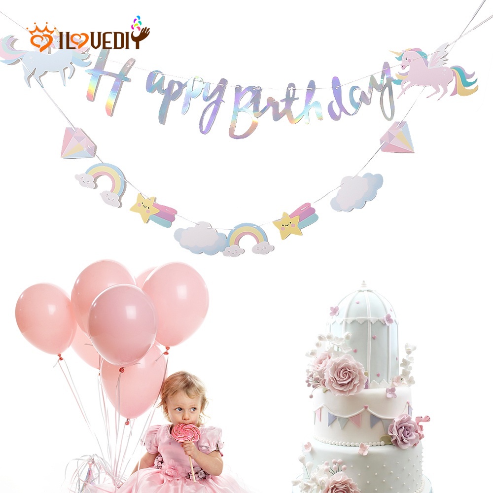 Dây Treo Tường Trang Trí Tiệc Sinh Nhật Hình Kỳ Lân Nhiều Màu Dễ Thương