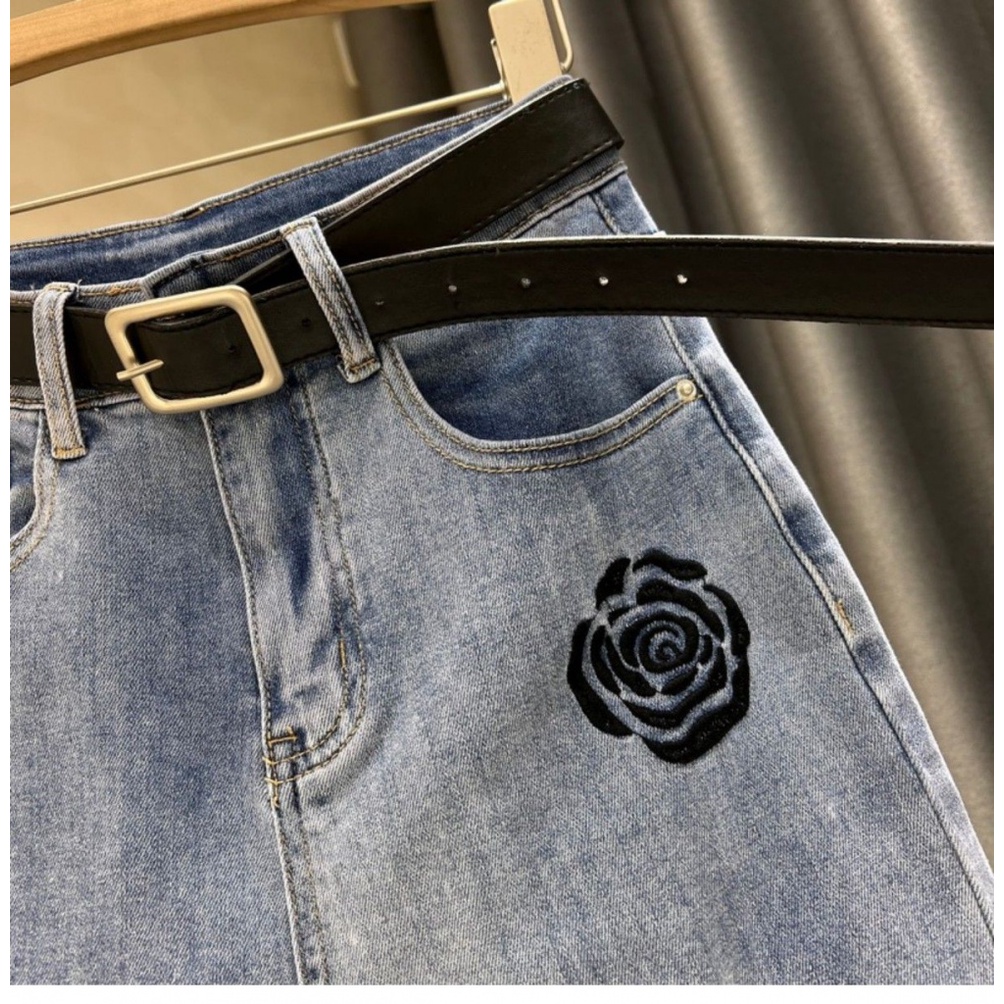 Quần Jean Lưng Cao Dáng Ôm Thêu Họa Tiết Size S-3xl Thời Trang Châu Âu Cho Nữ 2023