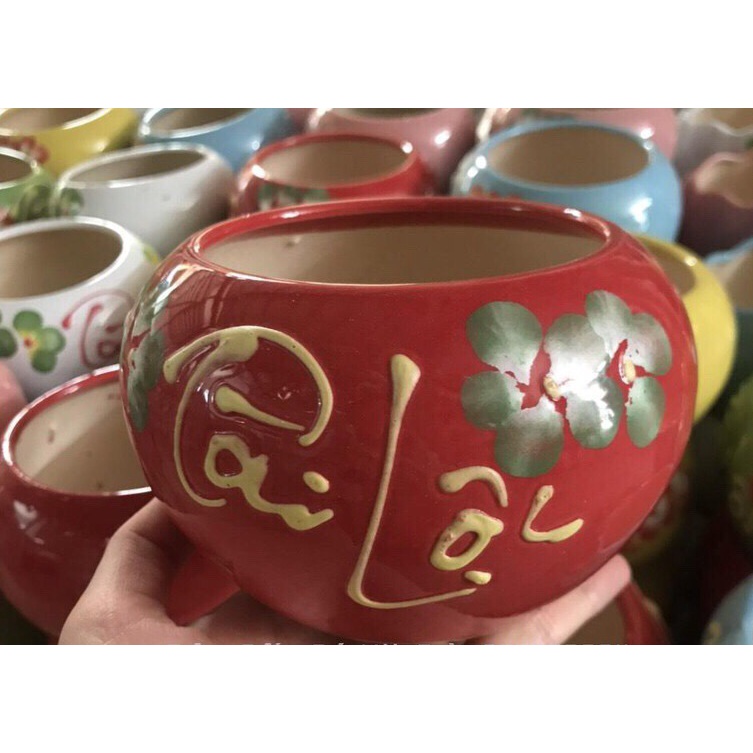 Chậu gốm sứ tài lộc trồng cây, trồng sen đá, cây văn phòng, cây phong thủy, gốm sứ Bát Tràng cao cấp