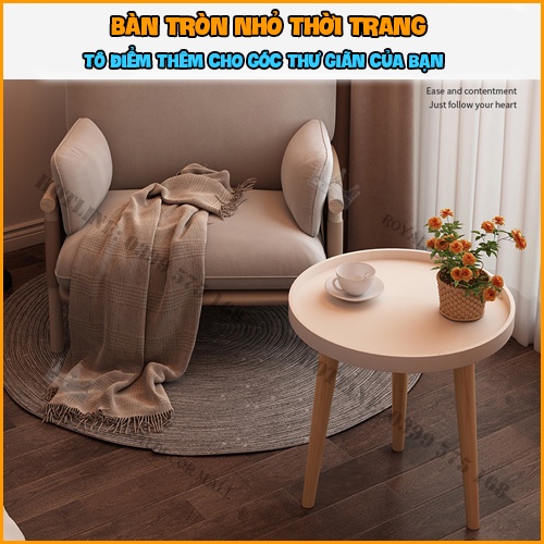 Bàn trà sofa tròn nhỏ decor ROYALDECORHN chân gỗ sồi tự nhiên, mặt bàn nhựa - Nội Thất Đẹp
