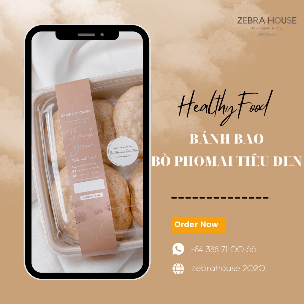 Bánh Bao Nguyên Cám Nhân Bò Sốt Tiêu Đen Phomai Set 5 Bánh