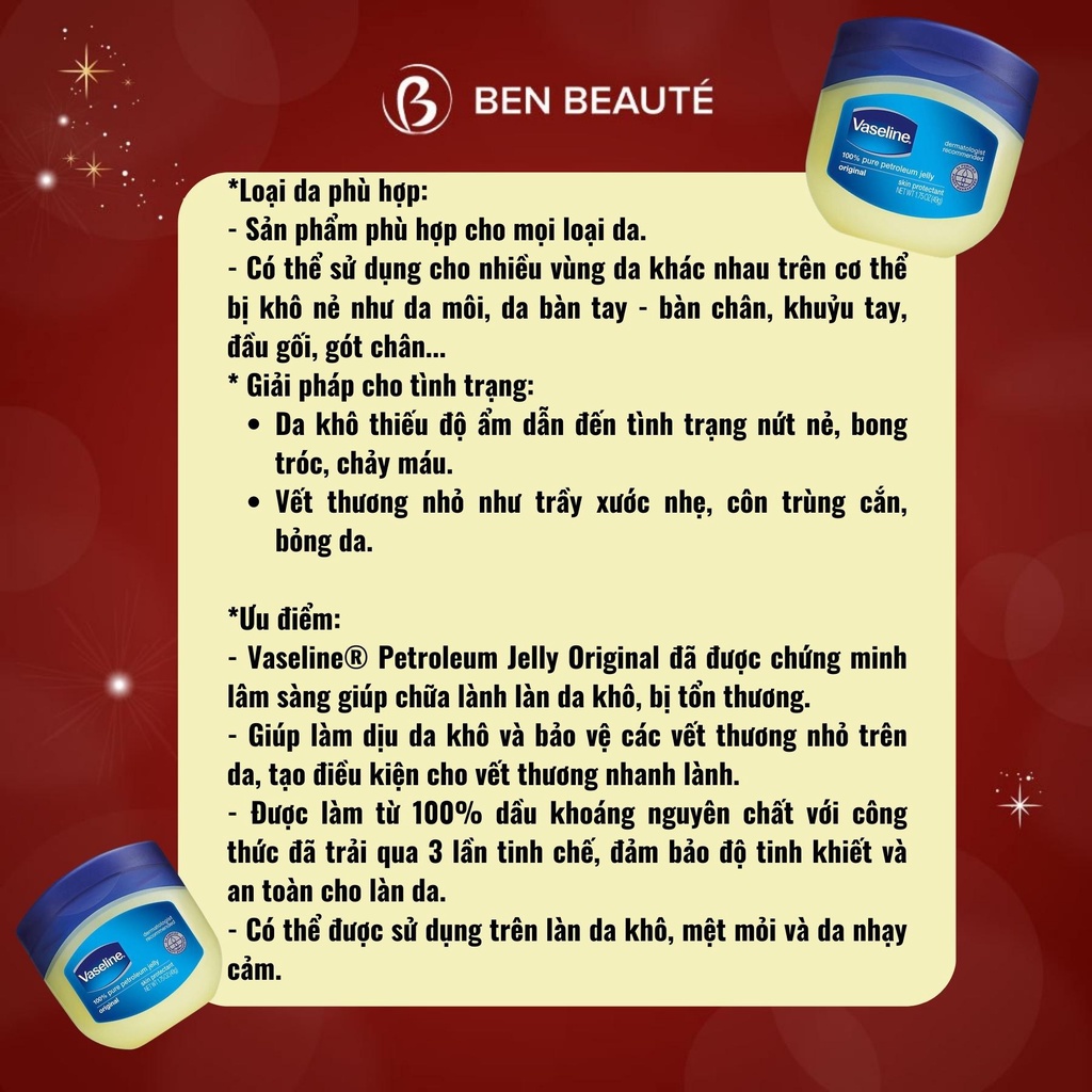 Sáp Dưỡng Ẩm Giảm Nứt Nẻ, Khô Môi, Dưỡng Mi Vaseline Petroleum Jelly Original 49g 368g