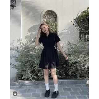 ĐẦM SƠ MI ĐEN CUT OUT NƠ LƯNG