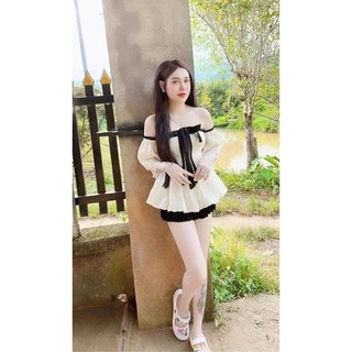 Set tiểu thư trễ vai voan tơ + tuyết mưa