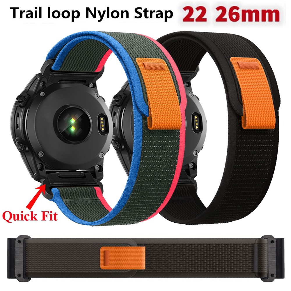 26mm 22mm Nylon Thể Thao Đường Dài Vòng Velcro Dây Đeo Nhanh Phù Hợp Với Dây Thay Thế Cho Garmin Descent Mk3i 51mm Mk2i Mk1 G1 Forerunner 965 955 945 935