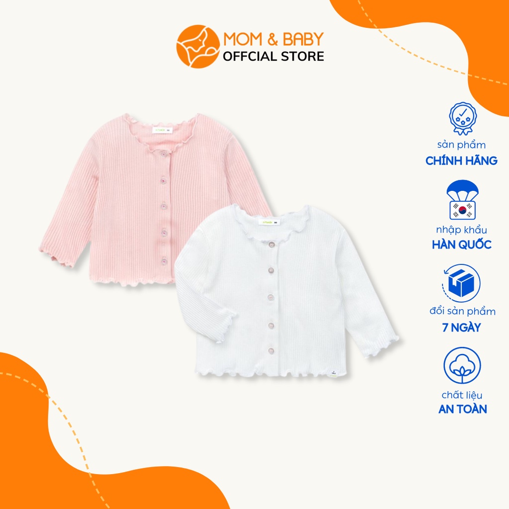 Áo khoác cardigan thun cotton tay lửng mỏng bé gái thương hiệu Hàn Quốc Pimpollo màu hồng và trắng MOM & BABY KLECU51