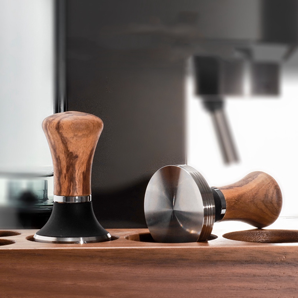 Shamjina 53/58mm Máy ép bột cà phê gỗ đào phổ điền báo chí phẳng bột thiết bị thép không gỉ 304 bột cà phê điền báo chí