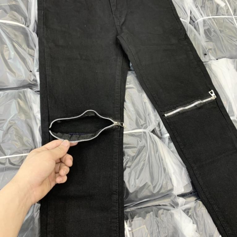 Quần Bò Trơn Nam Đen Thêu Khoá 2 Gối Dáng Basic