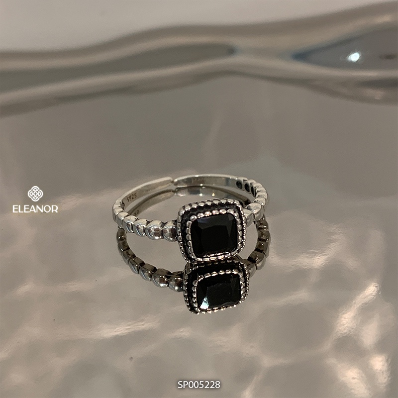Nhẫn nữ hở bạc 925 Eleanor Accessories mặt vuông đính đá phụ kiện trang sức 5228