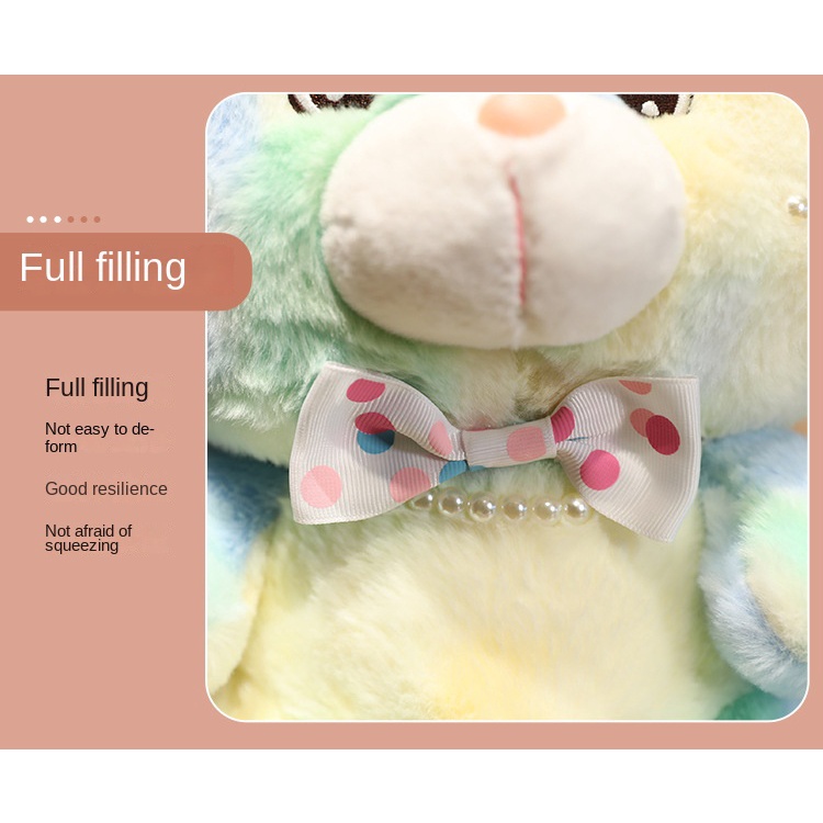 Thú Nhồi Bông Hình Gấu Thắt Nơ Màu Nhuộm Ngọc Trai Cho Bé
