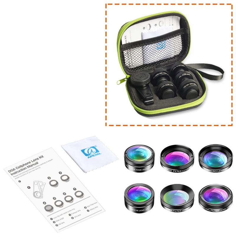 Apexel Bộ lens Máy Ảnh 6 Trong 1 Cho iphone xiaomi mi9 liujiud