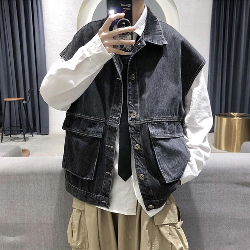 Áo Khoác Denim Sát Nách Dáng Rộng Kiểu Retro Thời Trang Xuân Thu Cho Nam Và Nữ