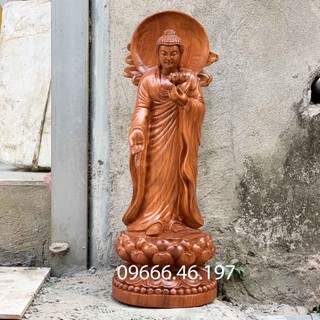 Tượng gỗ phật a di đà liên hoa cao 40cm chất liệu gỗ hương nguyên khối
