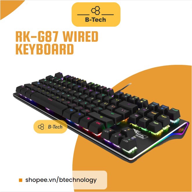 Bàn phím cơ ROYAL KLUDGE RK-G87 RGB có dây kết nối USB 2.0 - chính hãng, êm, bền BTech B-Tech Btechnology