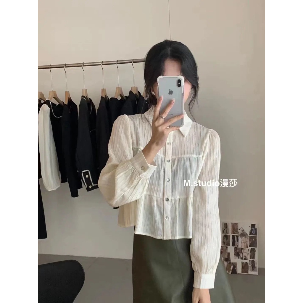 Áo Sơ Mi Nữ Tay Dài Cổ Búp Bê Đơn Giản Phong Cách Hàn Quốc Thời Trang Mới