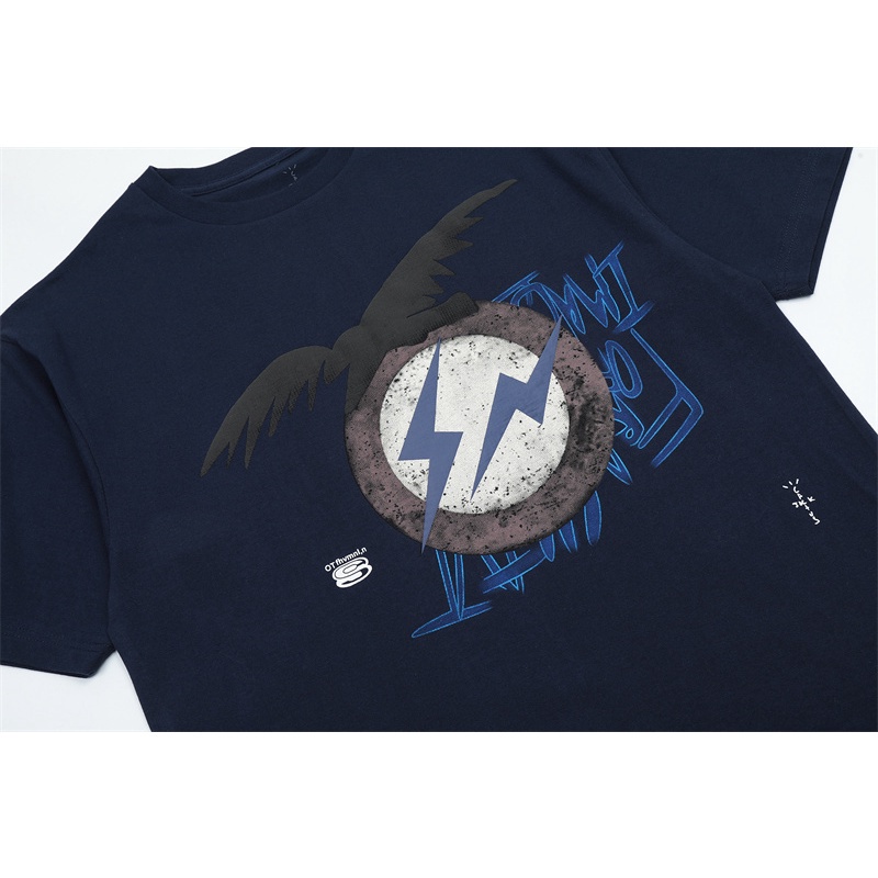 Áo Thun Cotton Ngắn Tay Dáng Rộng In Hình Chim Đại Bàng Bay Travis Scott Plus Size S-XL