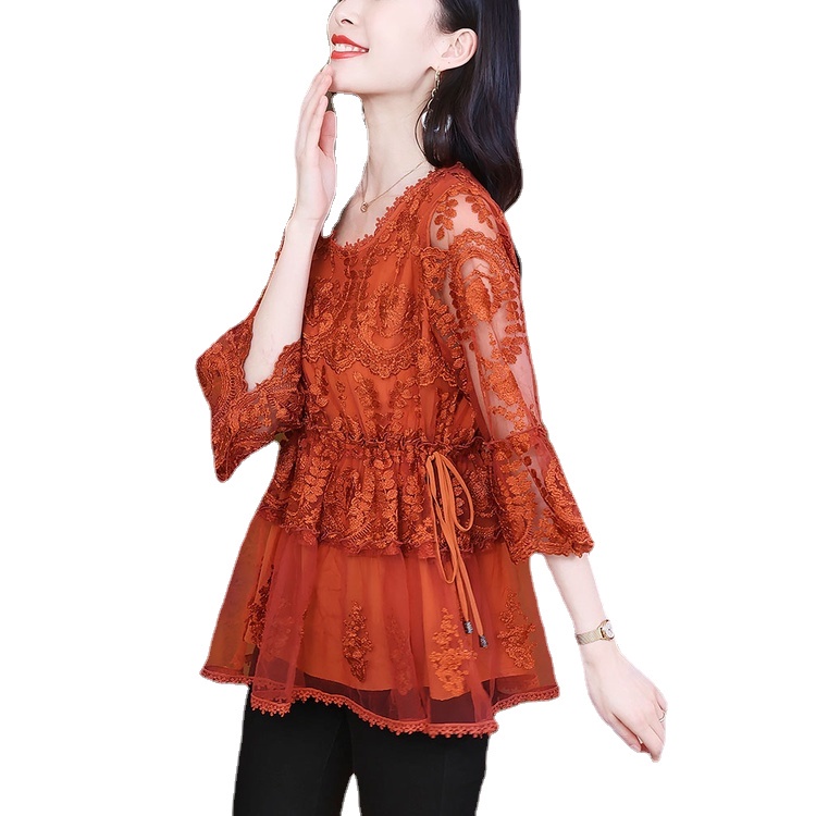 Áo Sơ Mi Chiffon Nhỏ Eo Cao Thêu Họa Tiết Thời Trang Xuân Hè 2023 Cho Nữ